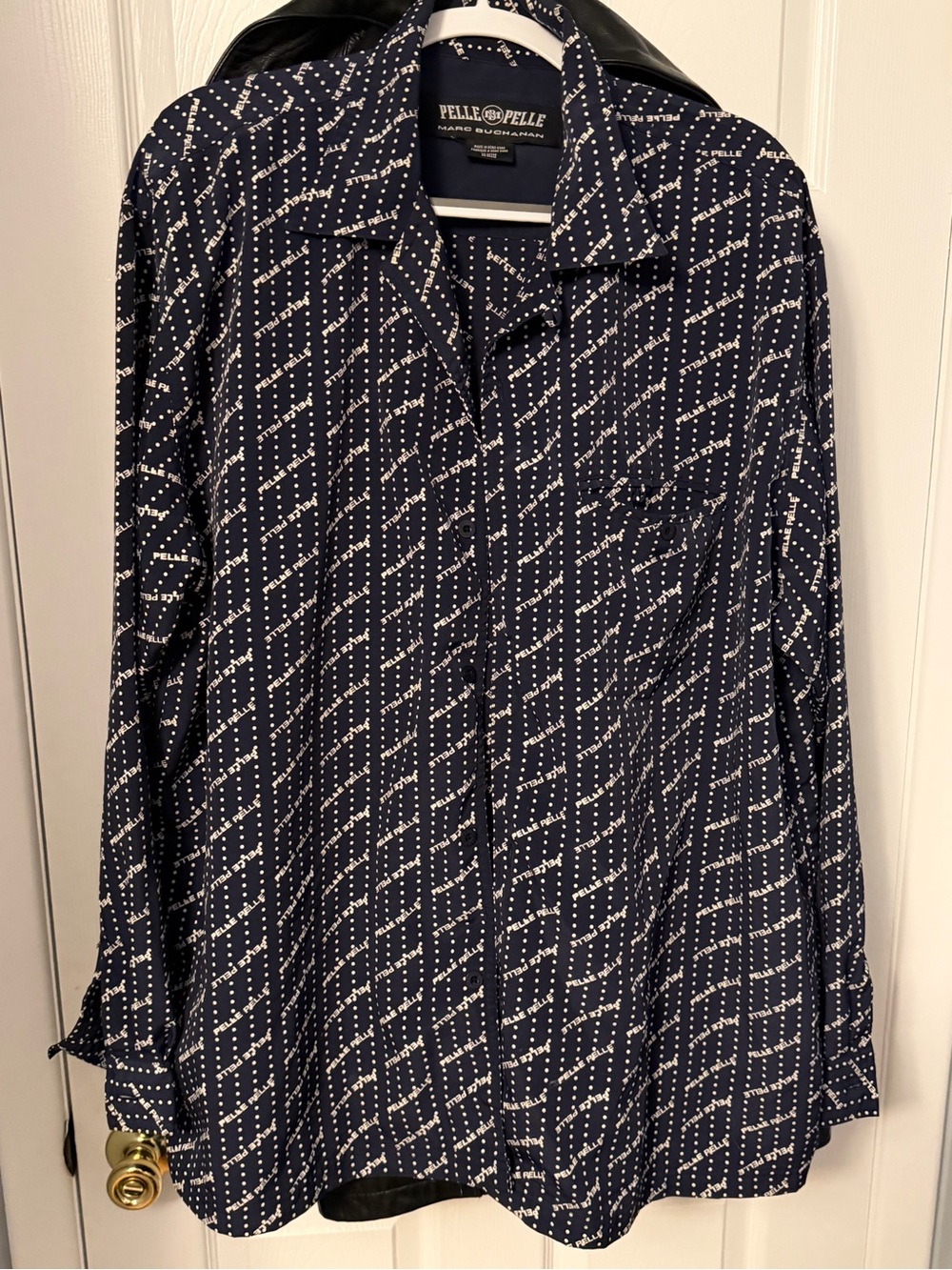 Pelle Pelle Navy and White Diagonal Dot Pattern Button-Down Shirt